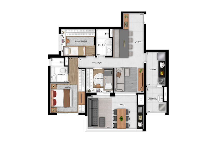 3 dorms. (1 suíte) - 88m² - Final 2