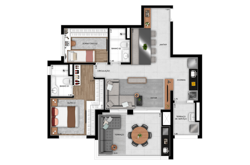 3 dorms. (1 suíte) - 88m² - Opção 2 - Final 2