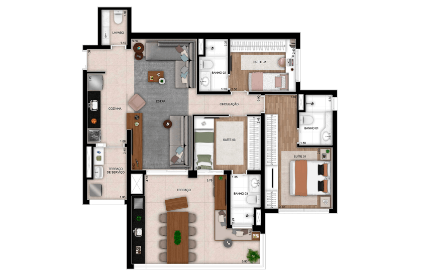 3 suítes - 107m² - Opção 2 - Final 5