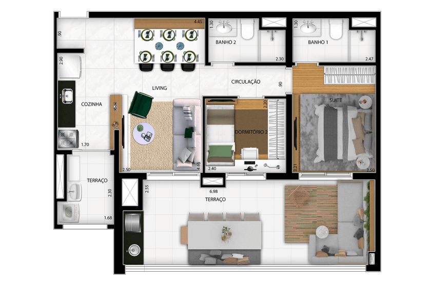 2 dorms. (1 suíte) - 74m² - Torre B - Final 8