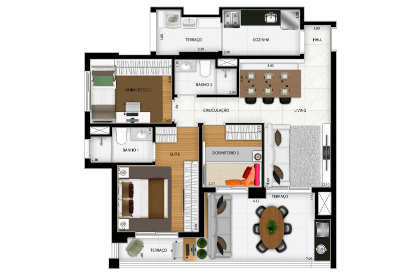 3 dorms. (1 suíte) - 81m² - Torre A - Final 1