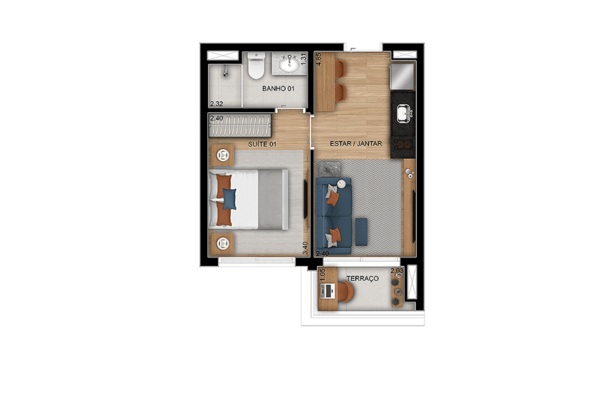 1 suíte – 30m² - finais 1, 2, 3, 9, 10 e 11 