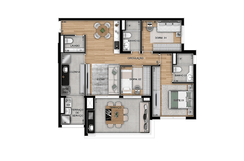 3 dorms. (1 suíte) - 89m² - final 01