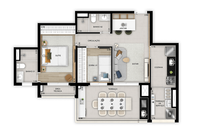 2 dorms. (1 suíte) - 72m² - Torre 1 - Finais 3 e 4 