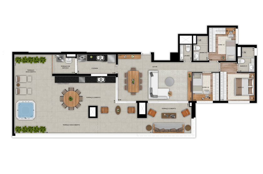 Penthouse 3 dorms. (1 suíte) - 172m² - Final 2, Torre 1 (Perspectiva artística)