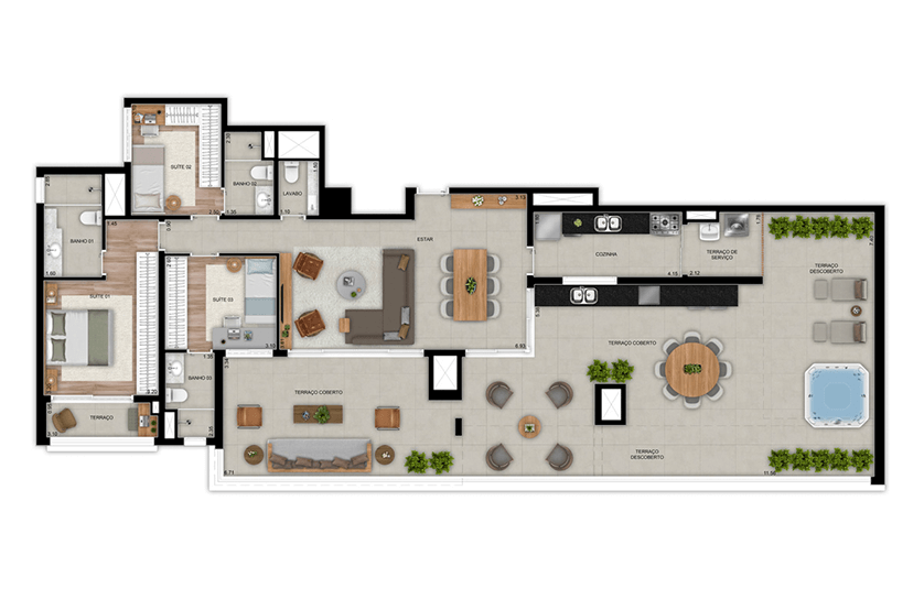 Penthouse 3 suítes - 196m² - Final 1, Torre 1 (Perspectiva artística)