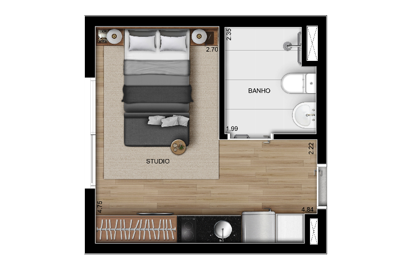 Planta Studio NR de 26m² - 05° ao 11° pavimento – final 01