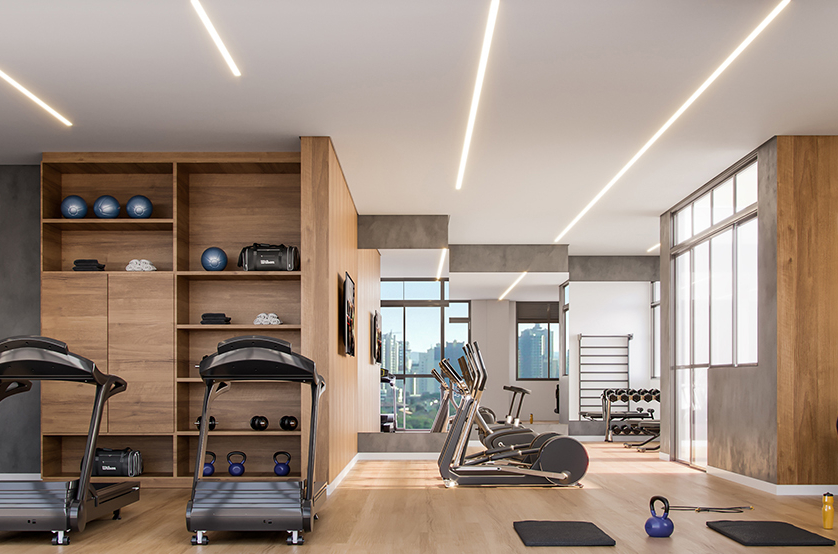 Fitness com 108m² - Torre 1 (Perspectiva artística)