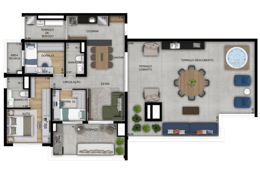 Penthouse 3 dorms. (1 suíte) 163m² - Torre 1, finais 1, 5, 6 e 10  (Perspectiva artística)