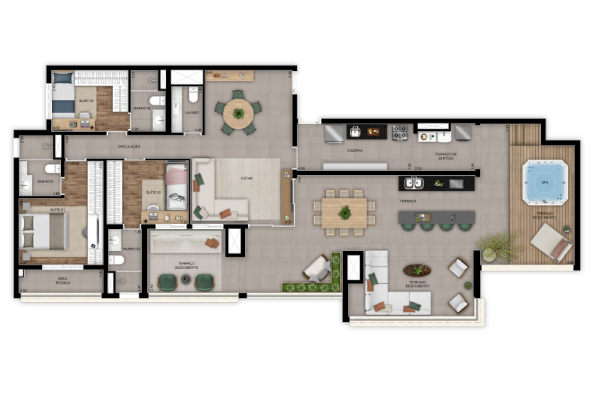 Planta Penthouse 3 Suítes - 174m² - Torre 2 - Final 1 (Perspectiva artística)