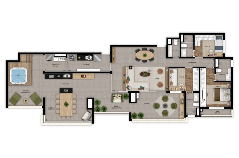 Planta Penthouse 3 Suítes - 185m² - Torre 2 - Final 6 (Perspectiva artística)