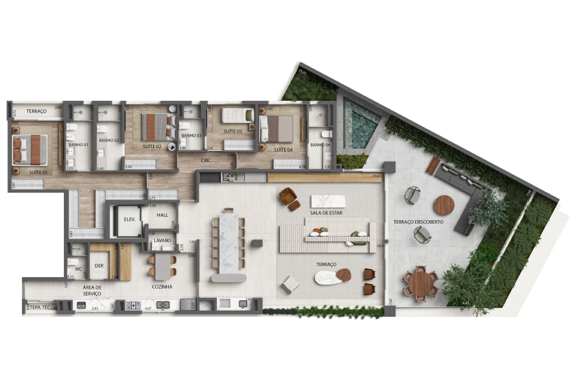 Planta Garden 4 Suítes - 323m² - Final 2 - Torre 3 (Perspectiva artística)