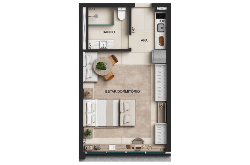 Studio 39m² (Perspectiva preliminar)