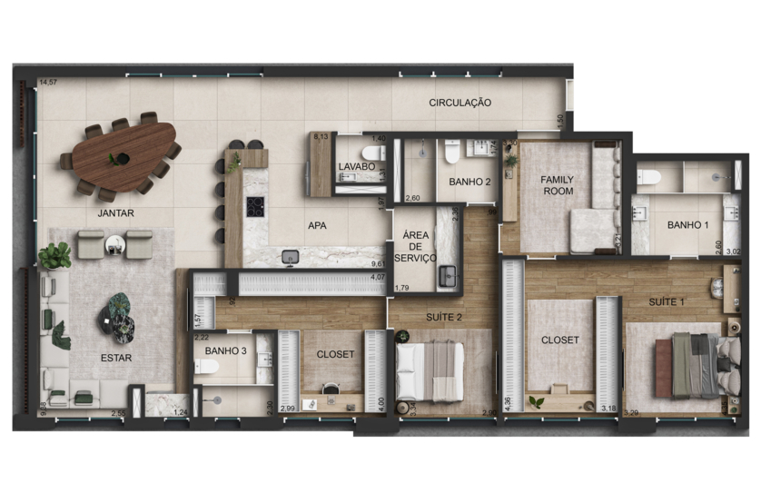 2 Suítes opção junção 184m² (Perspectiva preliminar)