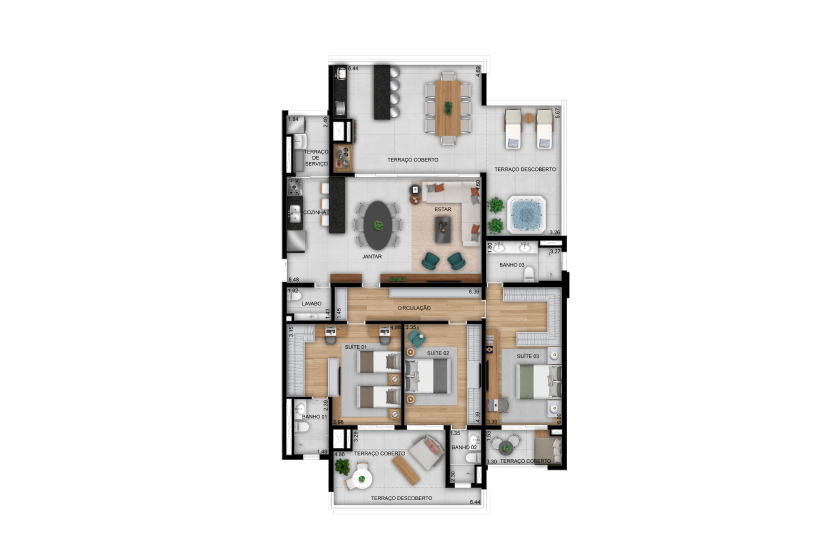 Penthouse 3 suítes com lavabo do apto. de 218m² (Perspectiva artística) 