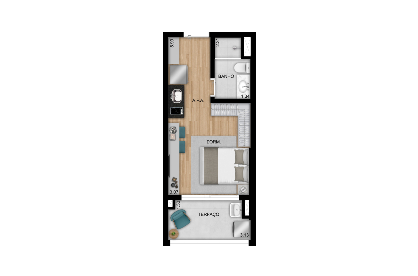 Studio 32m²  (Perspectiva artística) 