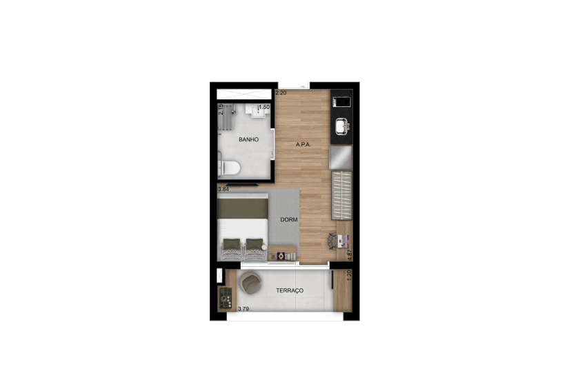 Studio NR - 30m² - Torre 2, Final 3 (Perspectiva artística)