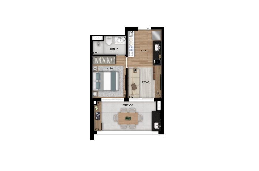 1 suíte - 37m² - Torre 1, Final 2 (Perspectiva artística)