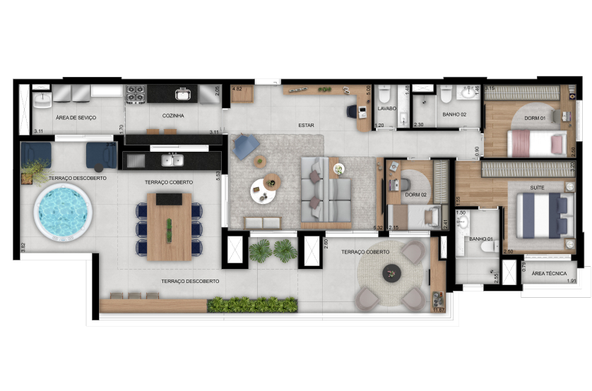 3 dorms. (1 suíte) com lavabo - Penthouse - 148m² - Torre 1 (Perspectiva artística)