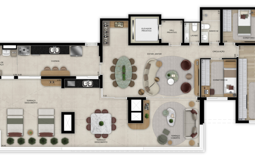 Penthouse 3 dorms. (1 suíte) - 189m² - Torre 1 (Perspectiva artística)