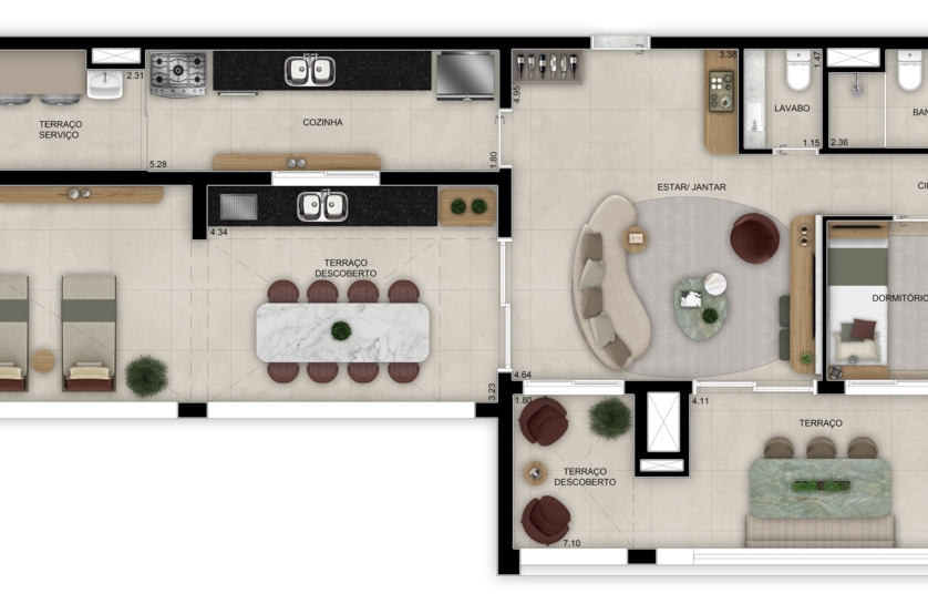 Penthouse 3 dorms. (1 suíte) - 158m² - Torre 2 (Perspectiva artística)