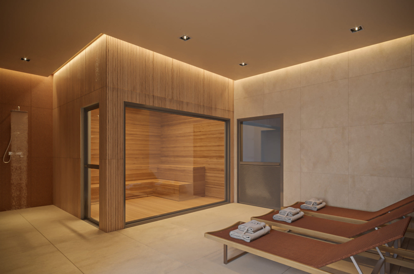 Sauna com descanso e ducha interna (Perspectiva preliminar)