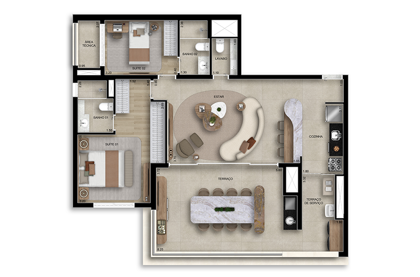 106m² | 2 dorms C/ lavabo (Perspectiva artística)