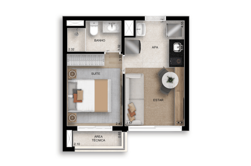 29m² | 1 Dorm (Perspectiva preliminar)