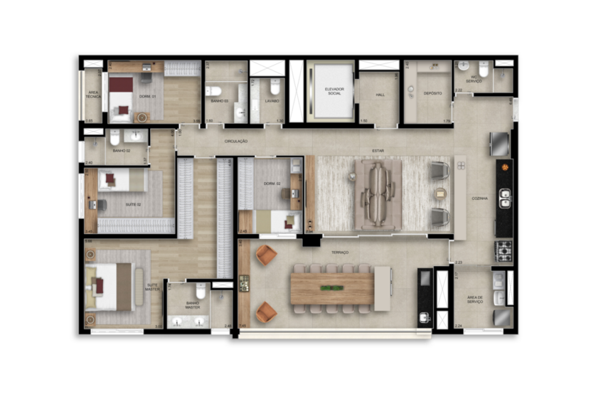 169m² | 04 dorms - Opção ampliado (Perspectiva preliminar)