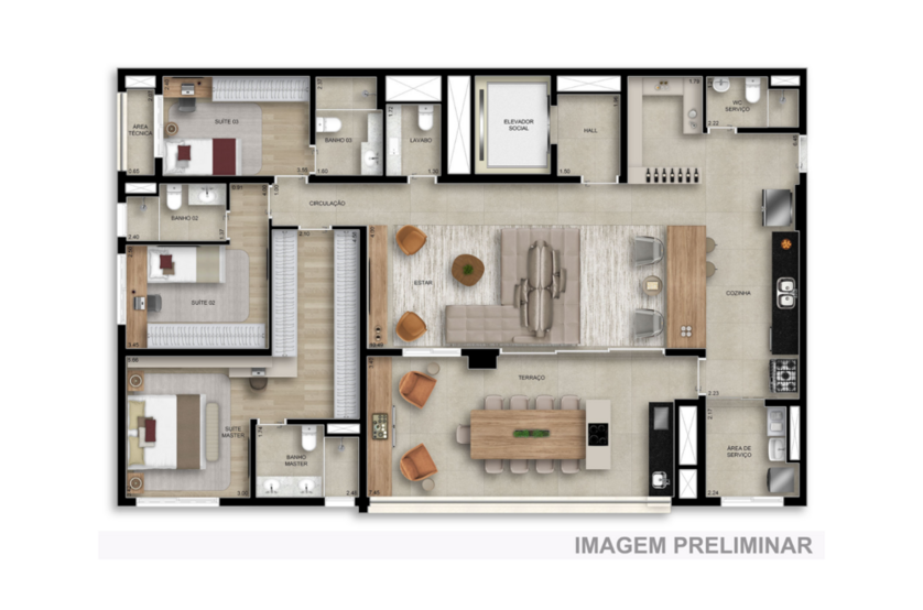 169m² |  03 dorms. (Perspectiva preliminar)