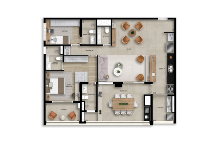 131m² | 02 suítes - Opção ampliado (Perspectiva preliminar)