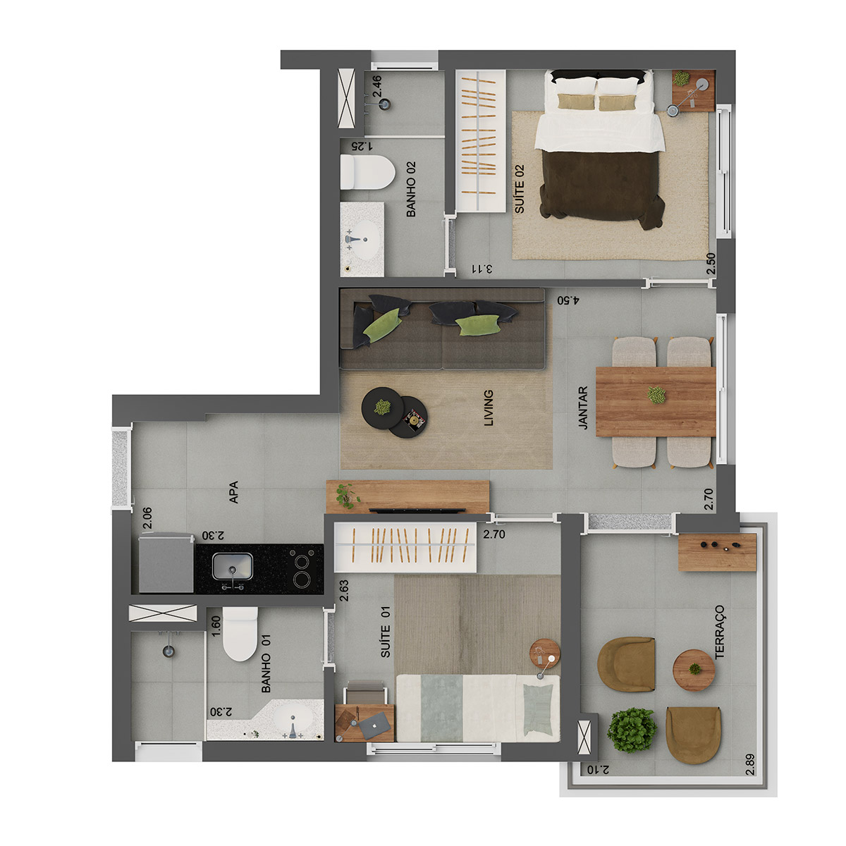 Smart Home Butantã - 2 suítes – 54 m²