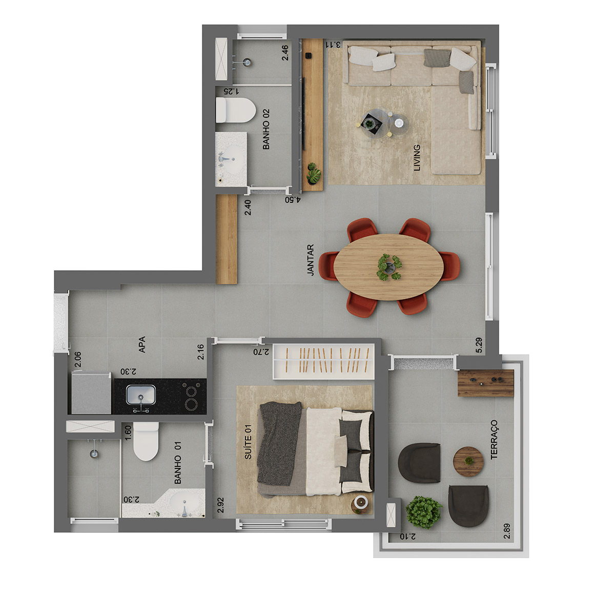 Smart Home Butantã - 1 suíte opção com living ampliado – 54 m²