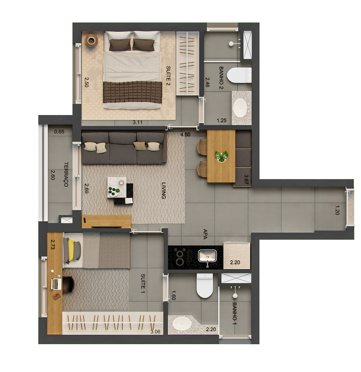 Smart Home Butantã - 2 suítes – 49 m²