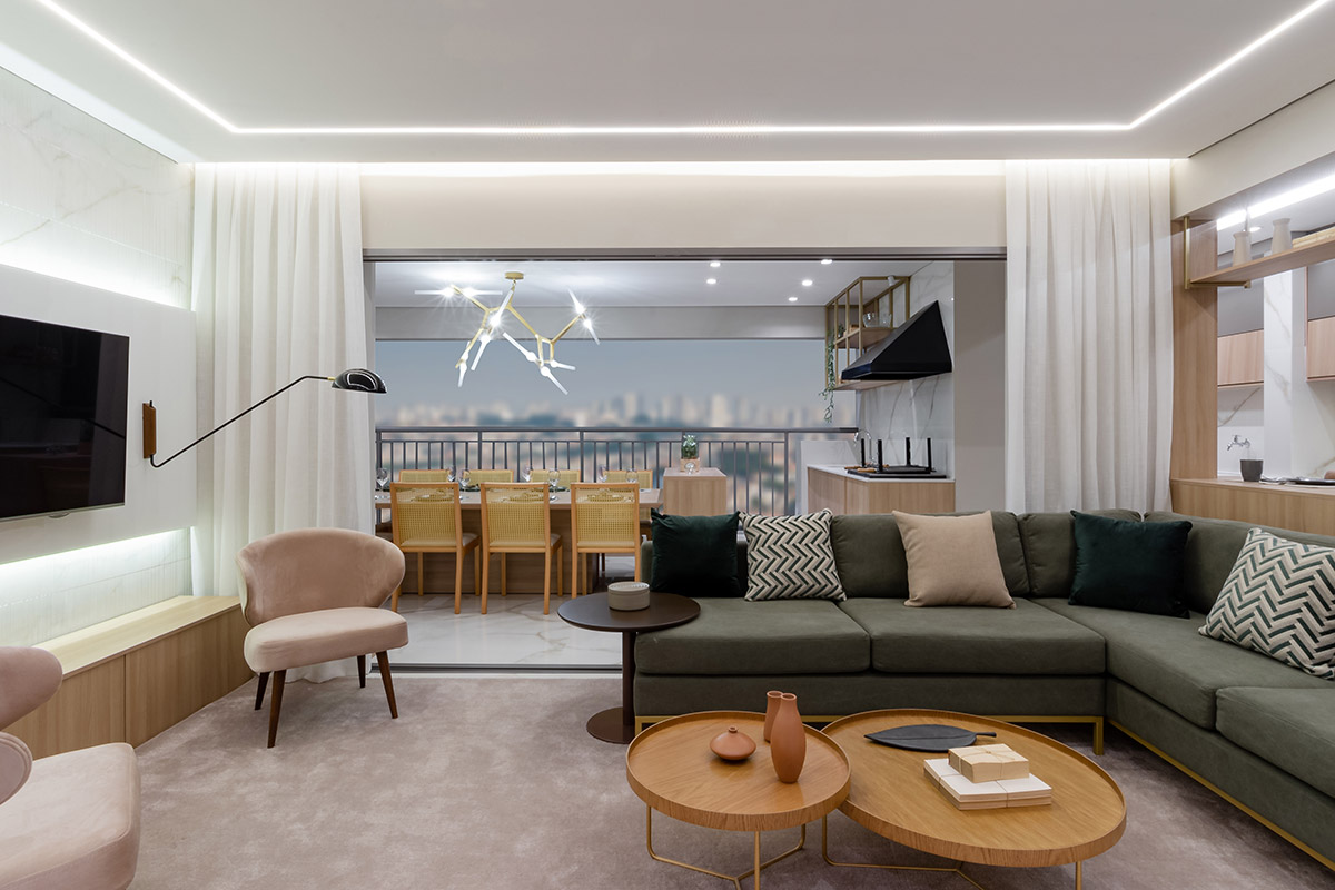 GranDiálogo Vila Prudente – Gran Home Club - Living do Apartamento Decorado de 3 suítes - 121m²