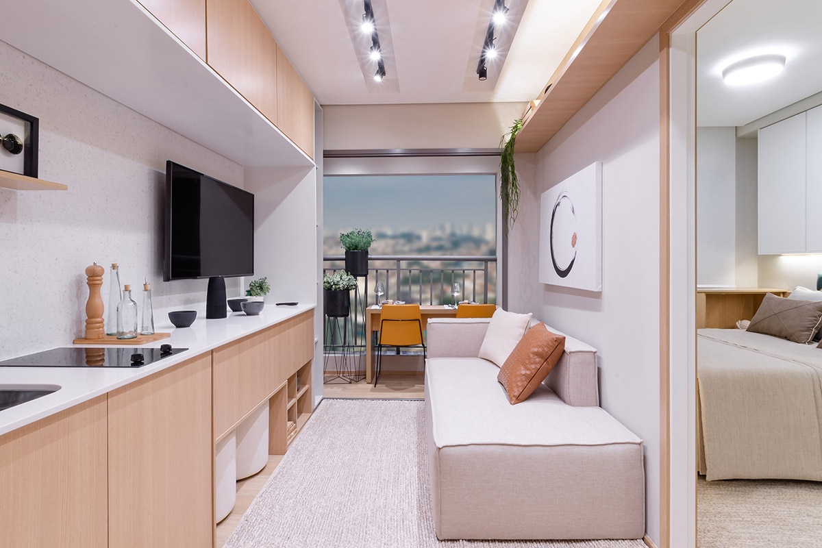 GranDiálogo Vila Prudente – Gran Smart - Living do Apartamento Decorado de 1 dorm. - 28m²